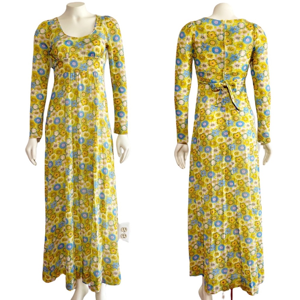 Phase II Dress California 1970 70s Maxi Hippie Floral Dress Vintage